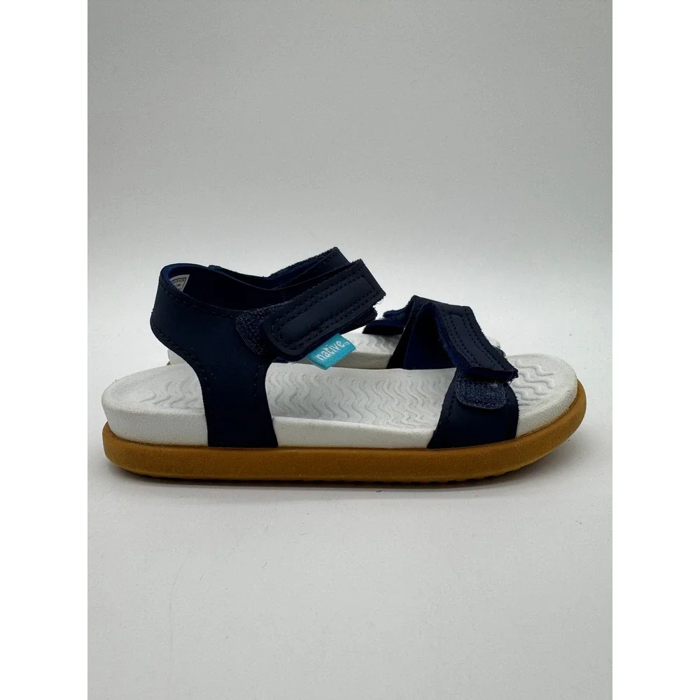 Native Kids Sandals Navy Blue White Tan Adjustable Strap US C8